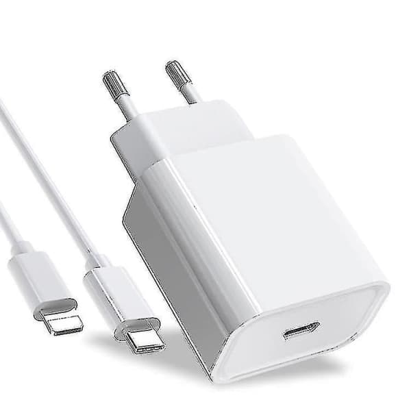 2-pak iPhone-oplader Hurtigopladeradapter + kabel 20W USB-C Hvid 2-pak-WELLNGS