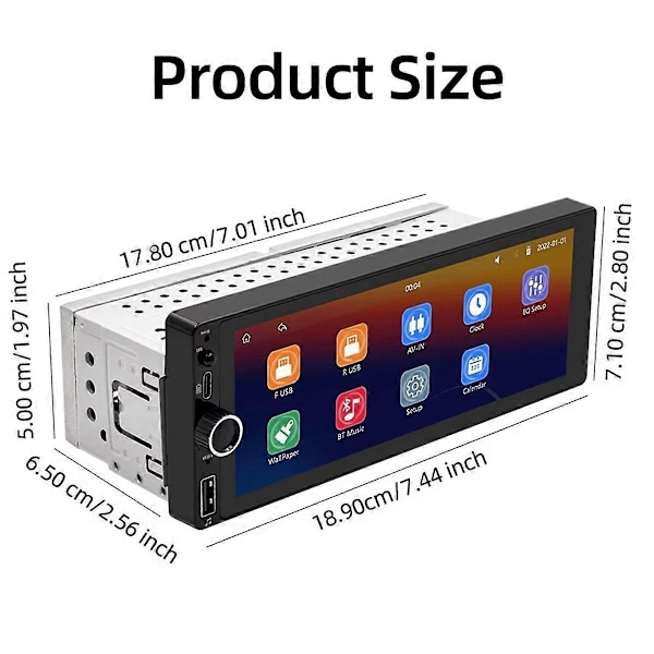 1 Din 6.86 tommer HD Bilradio Multimedia Carplay Touchskærm Spejllink Stereo Bluetooth USB FM Cam-Perfet
