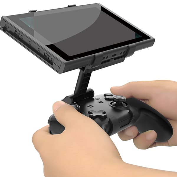 Justerbart sammenleggbart stativ for Switch Pro-kontrollere, med klips, håndtak og et roterende stativ; tilbehør til spillkonsoll