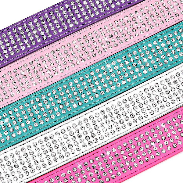 5-Raders Hundesett med Strass i PU-Lær, Diamant Bling for Store Hunder 2,0\" Bred - Perfekt Hot Pink XL Neck 48-55cm