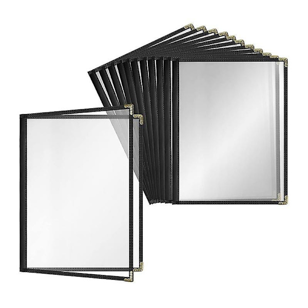 12 Pak Cafe-Stil Menukort, Dobbelt Kant, Krystalklar Vinyl (Sort, 2 Sider/4 Visninger - 8,5 Tommer - Perfekt