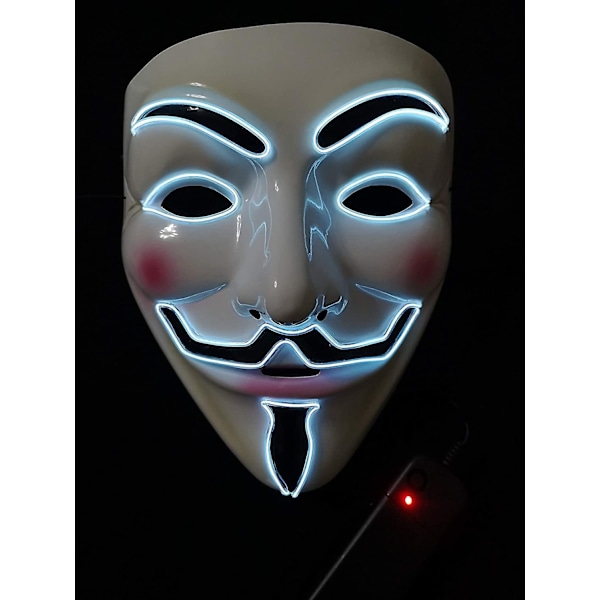 LED Mask V Vendetta Mask Neon Mask EL Wire Lyser upp för Halloween Kostym Cosplay Party-Perfekt V-white