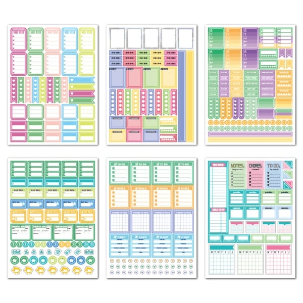 Bloknotes-klistermærker, ark med 24 klistermærker, perfekt til din bloknotes, dagbog eller kalender - Perfet