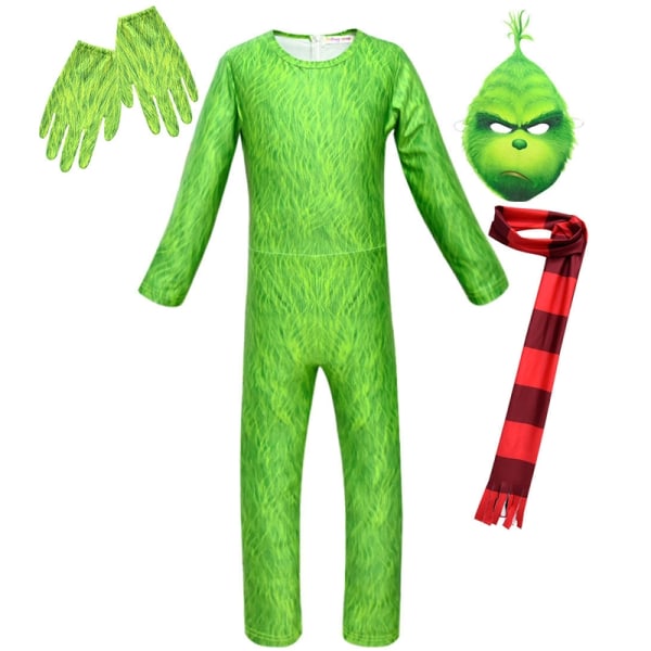 Joulu Grinch Puku Haalari Hattu Käsineet Halloween Cosplay - Perfet green 120cm