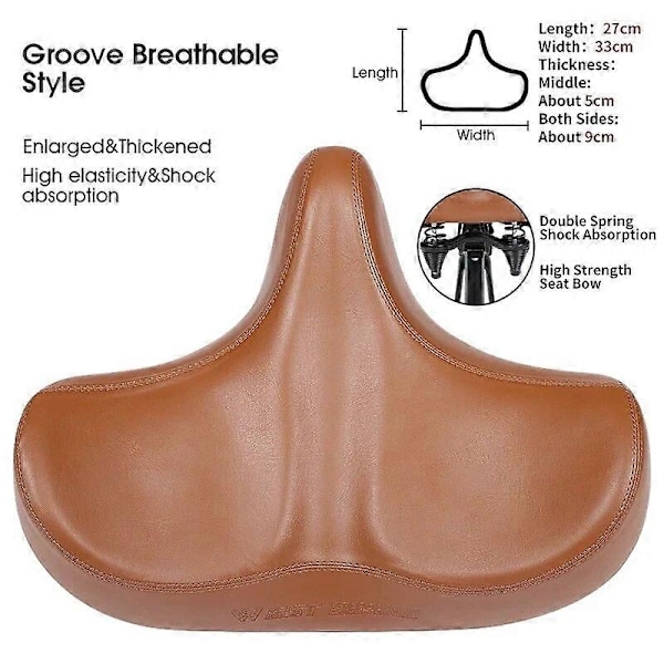 Pitkän matkan pyöräsatula, leveä, paksu, ergonominen, pehmeä pehmuste, maastopyörä, MTB-maantiepyörän satula, mukava pyöräilyistuin - Täydellinen Brown