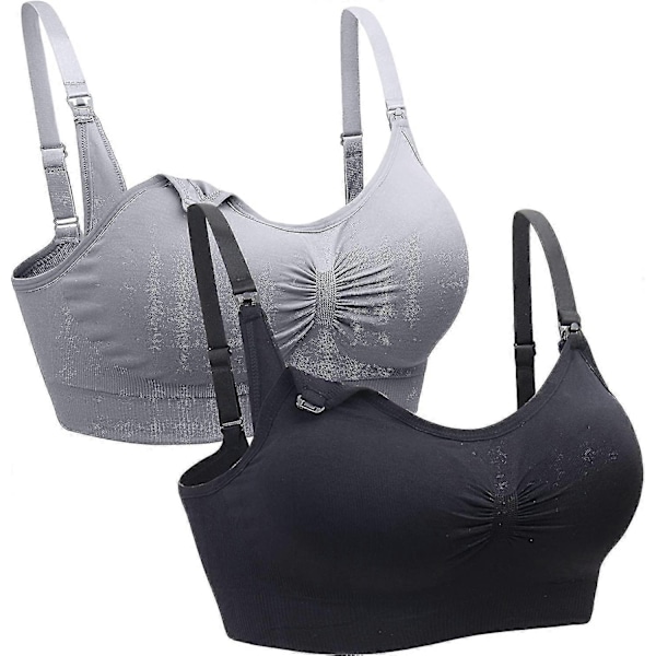2 Pakkaa Rintaliivejä, Langattomat Rintaliivit, Naisten Uni- ja Äitiysrintaliivit, Imettämisrintaliivit - Perfet Gray Black XL