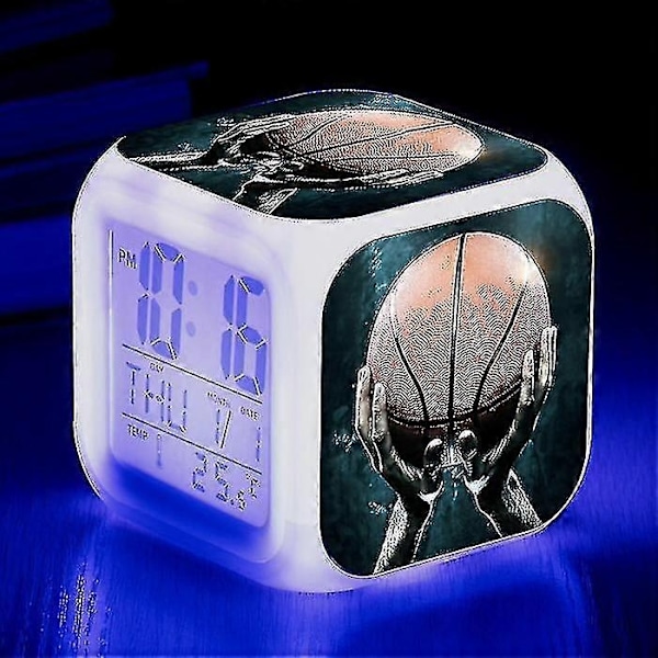 Basketbollväckarklocka 7 Färgförändring Multifunktionell Noctilucence Elektronisk Klocka Barn Väckarklocka för Tw-Perfet Black