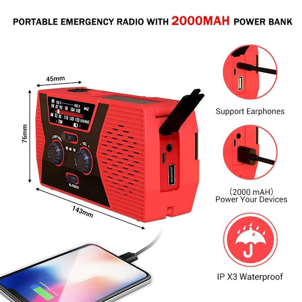 Dynamoradio Nødradio Solcellelader 2000mAh - Perfet Grön
