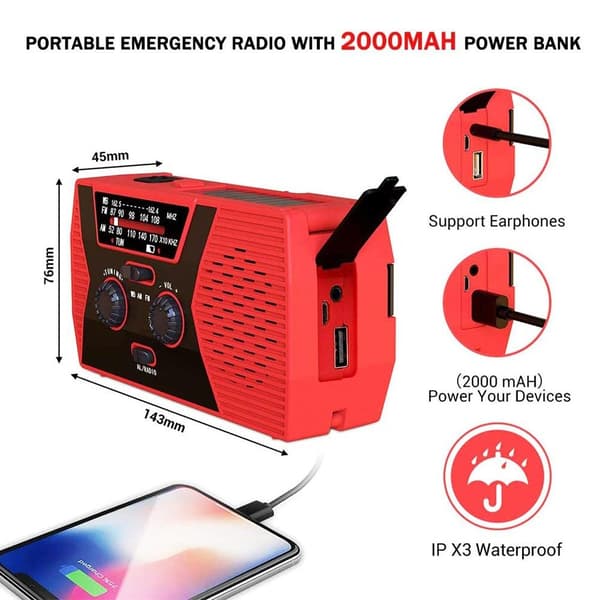 Håndsving radio Nødradio Solcelle powerbank 2000mAh - Perfet Grön