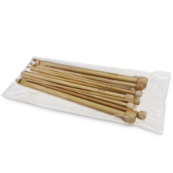 N011 - Sæt med 12 stk. Tunesiske hæklenåle i den fineste bambus - Perfet multicolor one size