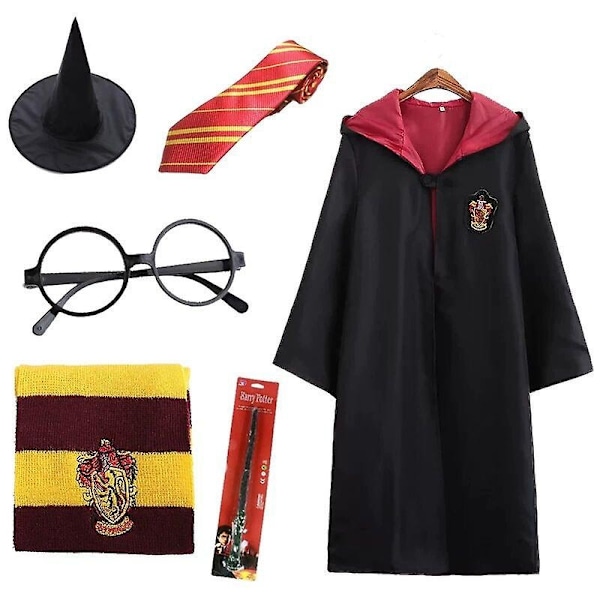 7-osainen taikurivelho Harry Potter Cosplay-puku, viitta, viitta, Tylypahkan koulupuku - Perfet 6Pcs Red Aldut M