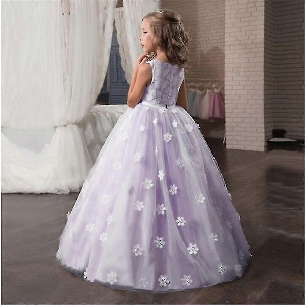 Tyttöjen pitsimekko, elegantti prinsessa-maximekko, lasten mekko, tyttöjen kukkaishääjuhla-iltapuku, lasten tanssiaismekko, balettihamepuku, lahja - täydellinen Dress 2 purple 150cm