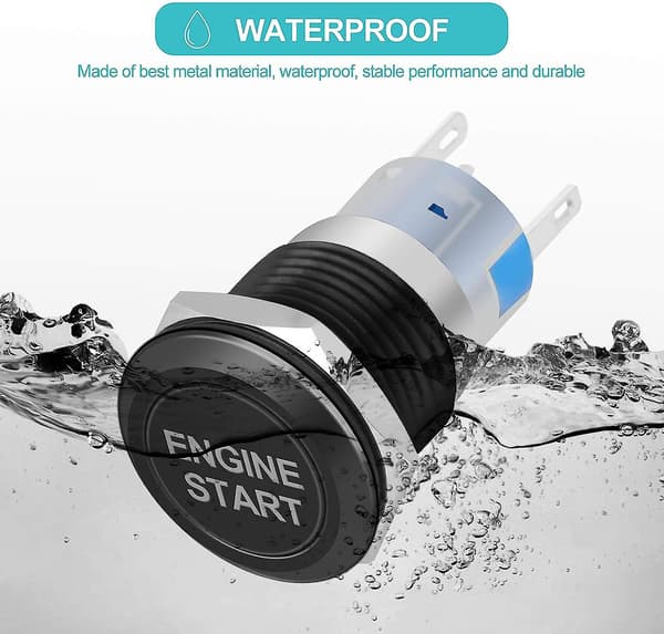 Motorstart Tryckknapp, 12v Vattentät Bil Tändningsstart Knapp, 19mm (svart)-Perfet Black