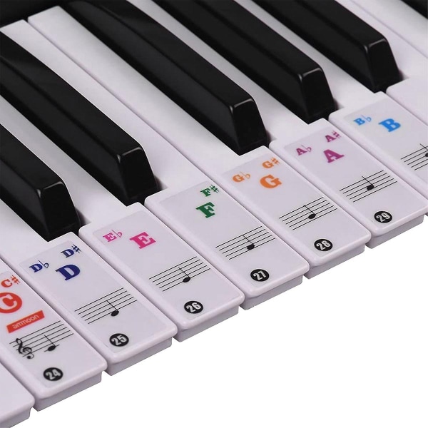 Fargerike klaverklistremerker for 88/76/61/54/49/37 tangenter Keyboard Transparent - Perfet