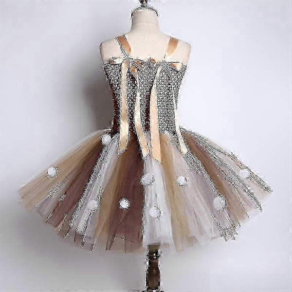Julklänning för barn med renmotiv, hårband, flickdräkt, kjol, mesh, prinsess-tutu, prinsesskjol Sk-Perfet Dark brown 8-9Y