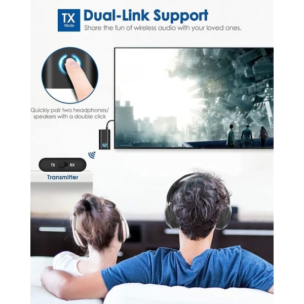 Bluetooth 5.0-sendermodtager og -sender 2-i-1 trådløs Bluetooth-adapter Dobbelt 3,5 mm stikforbindelse til hovedtelefoner tv pc computer