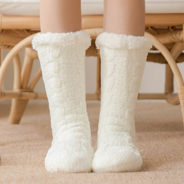 Hyggelige og varme sokker med skridsikker beskyttelse - FLUFFY - Perfet Vit