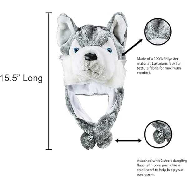 Husky Timber Wolf Plys Animal Winter Hat Warm Winter (Kort) - Perfet