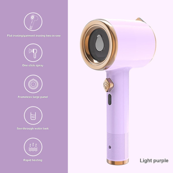 Bærbar Mini Strygejern, Rejse Mini Dampstrygejern, Håndholdt Tøjdamper, Hurtig Forvarmning Damp Tørstrygning, til Hjemmet og Rejser - Perfekt Light purple