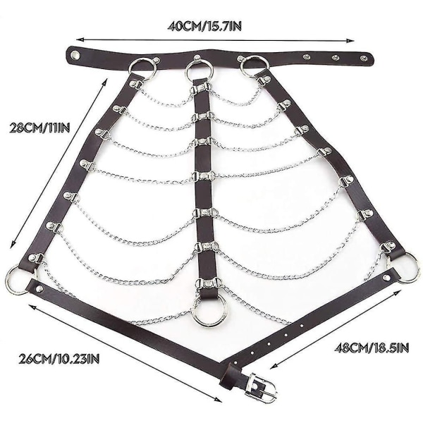 Body Chain Sort læder BH Cage Sikkerhedssele Krave BH Chain - Perfet