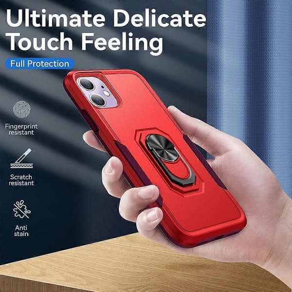 Kompatibel med iPhone 11 Ring Ställ Kraftigt Stöttåligt Telefonskal - Xin color:Red