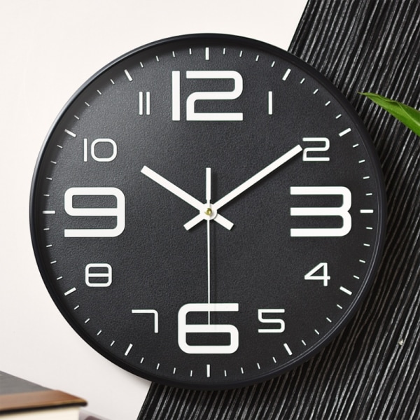 Veggklokke 30cm No Tick Veggklokke, Quartz Silent Wall Clock - Perfet silver on black