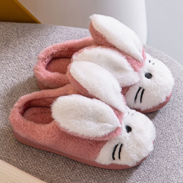 Barn Søt liten kanin Plysj bomullstøfler Cartoon Warm - Perfet Pink Red 34