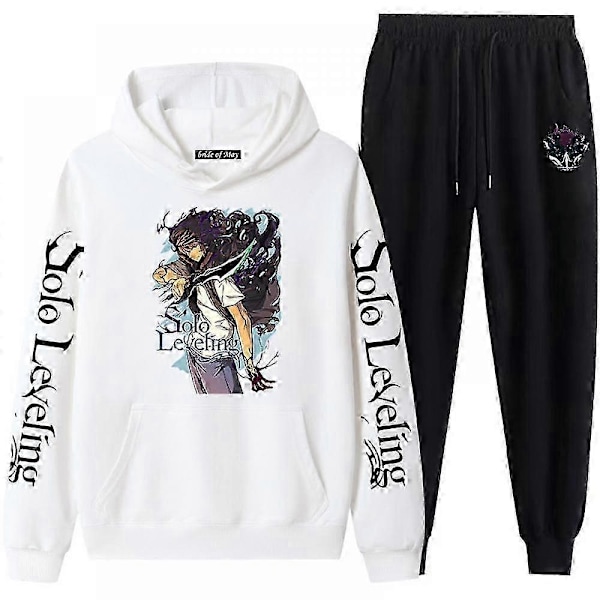 Anime Unisex Solo Leveling Cosplay Hoodie Byxor Träningsdräkt Halloween Tröja Långärmad Sweatshirt Svart Vit Hoodies-Perfet 4 XL