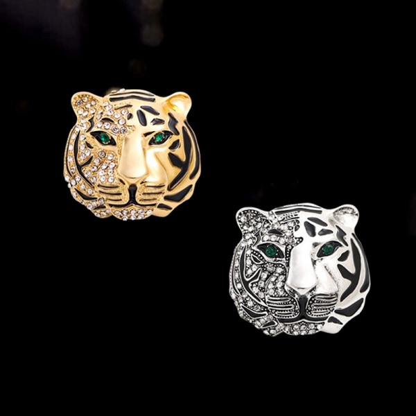 Højkvalitets diamantlegering Tiger Broche Kravestift Retro Herre - Perfet Silver