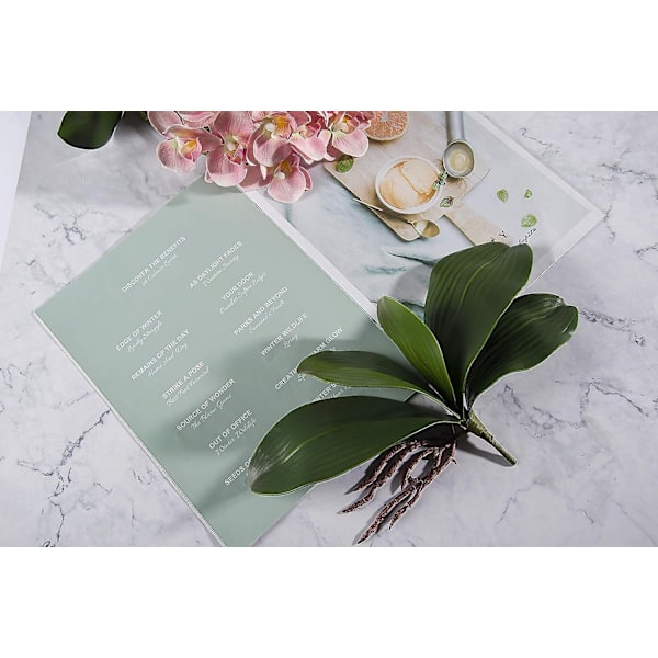 5-pack Phalaenopsis orkideer blader kunstig ekte utseende røtter Berøringsplanter Grønne kunstige blader Arrangement - Perfet