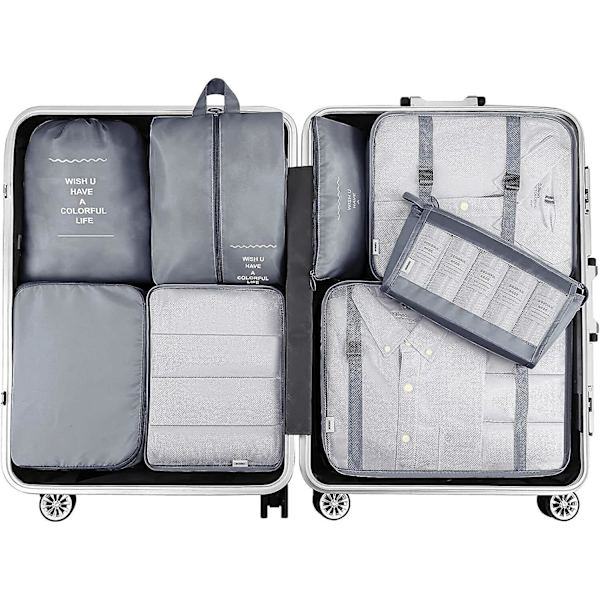 8-delat bagageorganiseringsset, inklusive organiseringsväskor, packväskor, resväskor och presentpåsar Black