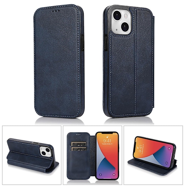 Kompatibel med iPhone 13 Mini Etui Læder Wallet Flip Telefon Etui - Perfekt Blue