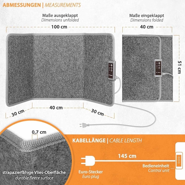 Infrapunainen pöytälämmitin 51 x 100 cm lämmityspaneeli 170 W apulämmitin toimistoon työpöydälle lämpötila jopa 65 C taitettava lämmitysseinä-Perfet