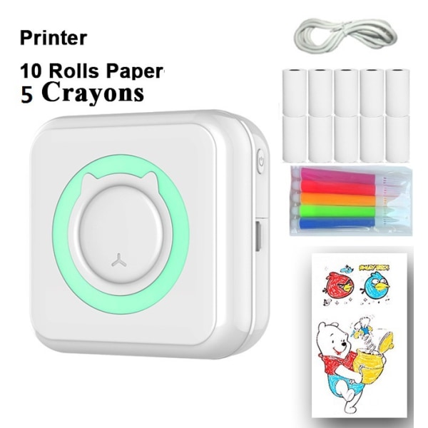 etikettskrivare Allt-i-ett fotoskrivare Trådlös Instant Mini Printer för iOS Green 10 pappersrullar - Perfet