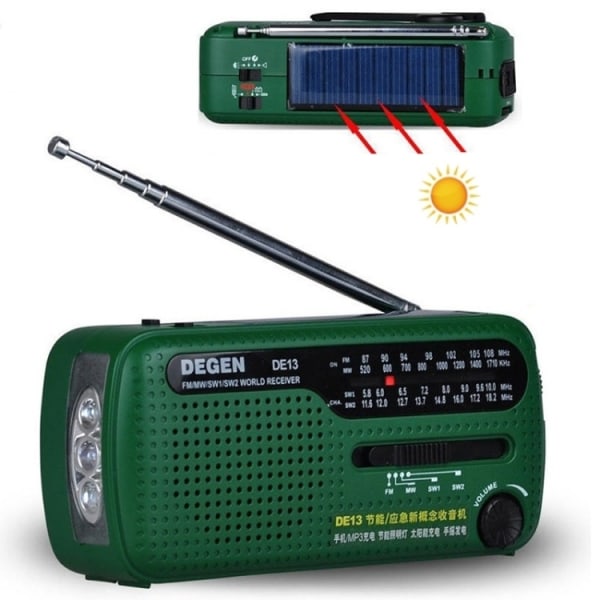 Hätäradio / Kampiradio aurinkopaneelilla ja käsikammalla Dynamo - Perfet