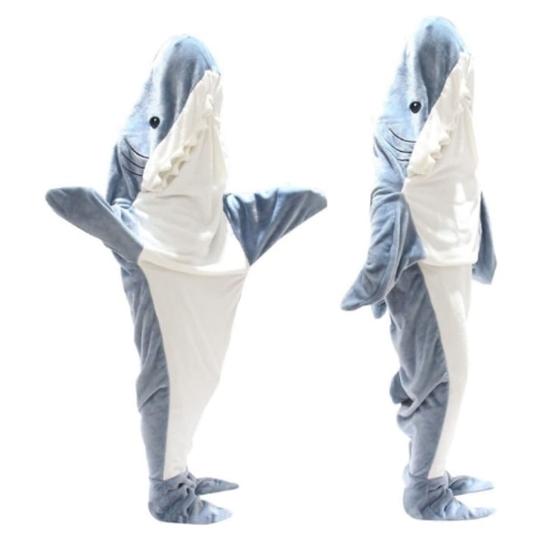 Shark Filt Voksen Super blød fleece hættetrøje Sovepose Bærbar Løs One Piece Pyjamas Blå blue XL/190*90