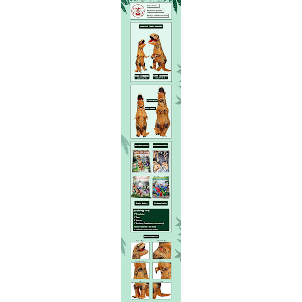 T Rex Uppblåsbar Dräkt Dinosaur Halloween Cosplay Vuxna Män Festklänning - Perfet Brown Fit Height 150-200cm