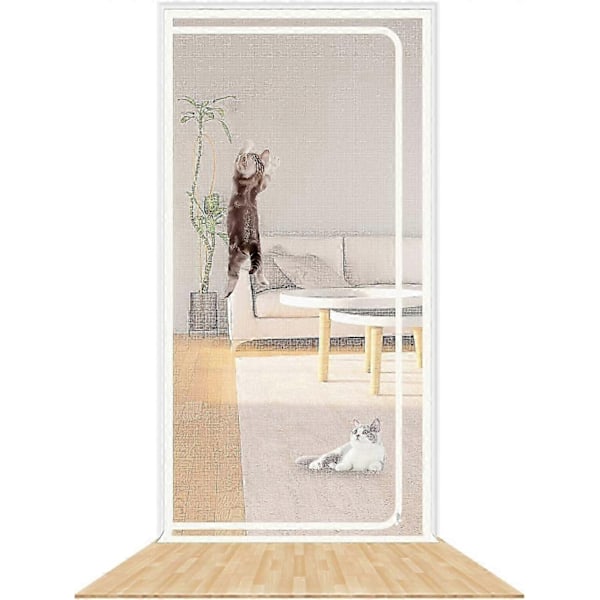 Forstærket kattedør med kraftig kæledyrssikker skærm med lynlås, hvid, forhindrer kæledyr i at løbe ud - Perfekt White Fits Door Size-100x220cm