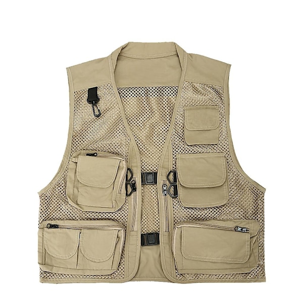 Multi Lommer Vest Mænd Sommer Mesh Åndbar Fotografi Vest Reporter-Perfet Khaki XL