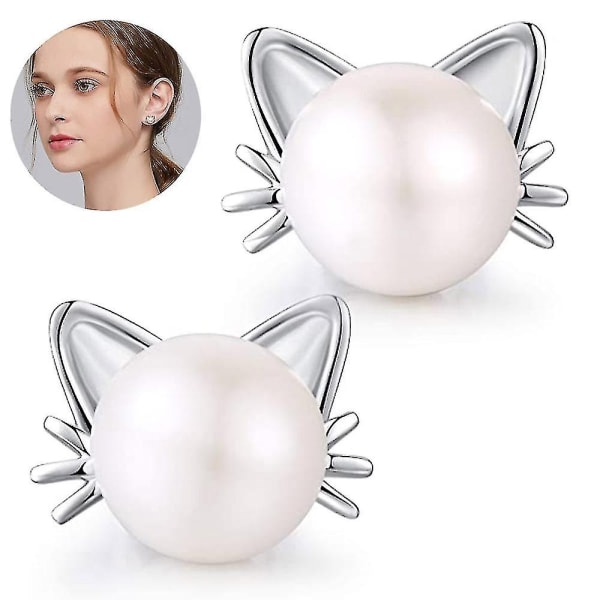 1 par kattörhängen Pärlörhängen Sterling Silver Stud For Women Style 1- - Perfet