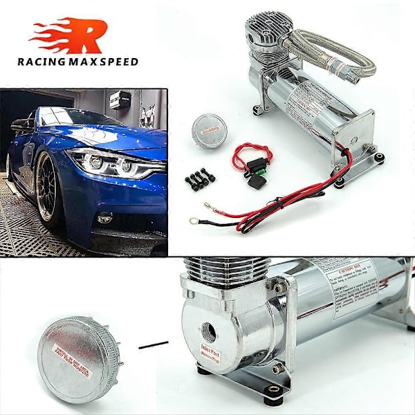 Universal DC 12V 480C Maxpower 200 PSI Uttag 3/8 eller 1/4 Bil Luftfjädring Kompressor/Pump - Perfekt OUTLET  38NPT silver