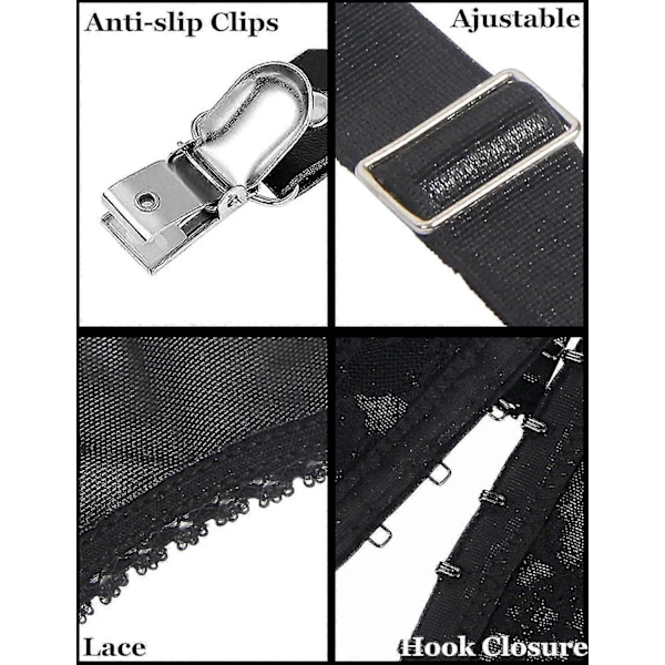 Dame Hofteholder Plus Size Blonde Hofteholder og 6 Metalclips Justerbar Undertøj Hofteholder Strømpeholdere Undertøj Talje Hofteholder Hofteholdersæt - Perfet Black A XL