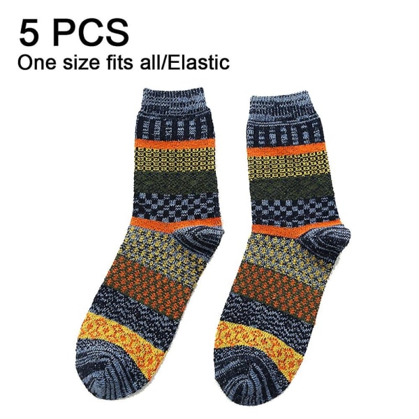 Tykke ullsokker for menn Termisk varme vintersokker Vintage mønstrede sokker 5 par flerfarget - Perfet