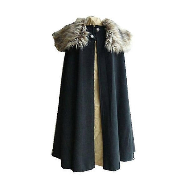 Männs Medeltida Kostym Kappa Vinter Pälskrage Larp Viking Cosplay Kappa Rock Hög Kvalitet Gotisk Kvinna Kappa Halloween Kostym-Perfekt Navy Blue M