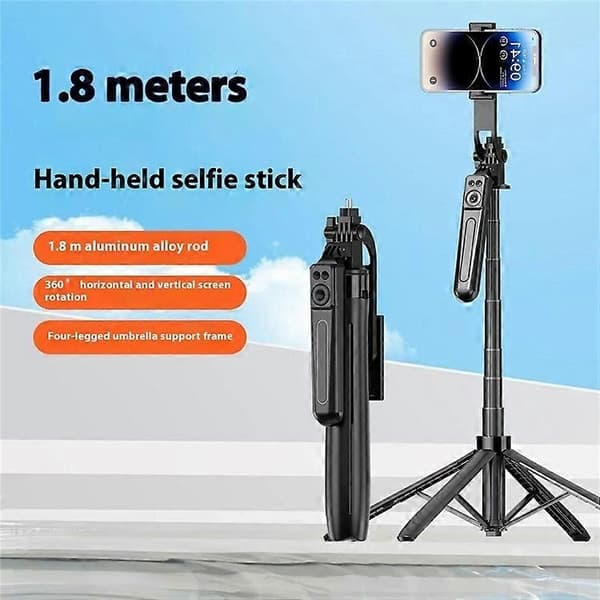 A17 1,8 m Bluetooth Selfie Stick Tripod Quadripod Stativ med Dobbelt Lys til Livestreaming - Perfekt