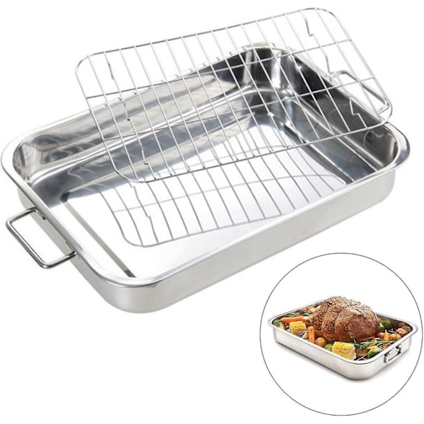 Rostfri Ugnspanna med Galler Bakplåt Rostningsform Köksredskap - q36-Perfet 36*26*6CM