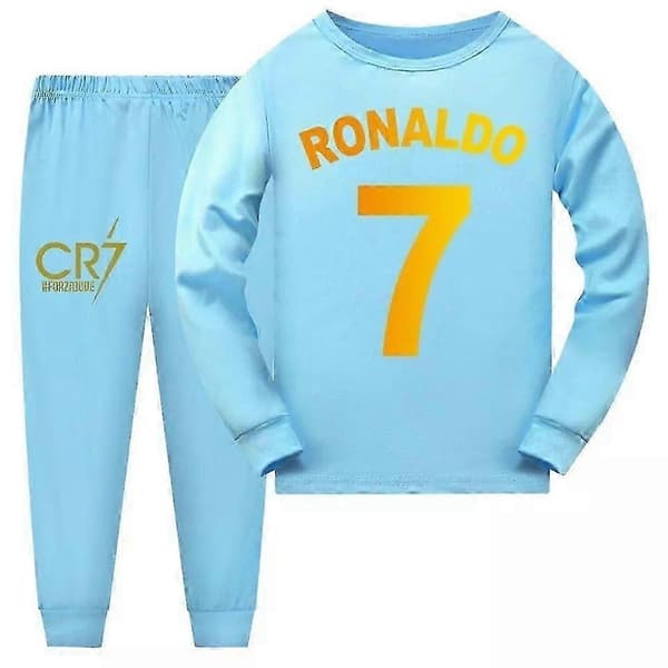Cr7 Ronaldo Barn Tryckta Pyjamas Topp+Byxor Set Sovkläder Nattkläder Gåvor-Perfekt Light blue 11-12Years