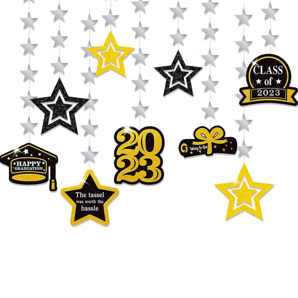 Sinknap 9 st/ set Grade Garland Glitter Hatt Diplom Stjärnmedalj Bakgrundsdekoration Slät 2023 examensfest Banner Streamer Festtillbehör Yellow