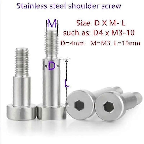 2-10st Rostfritt stål skruv med skuldra M2 M2.5 M3 M4 M5 M6 M8 M10 Insexskruv med cylinderhuvud Skruv med skuldra för rullager - Perfekt L40mm 10pcs  D4-M3