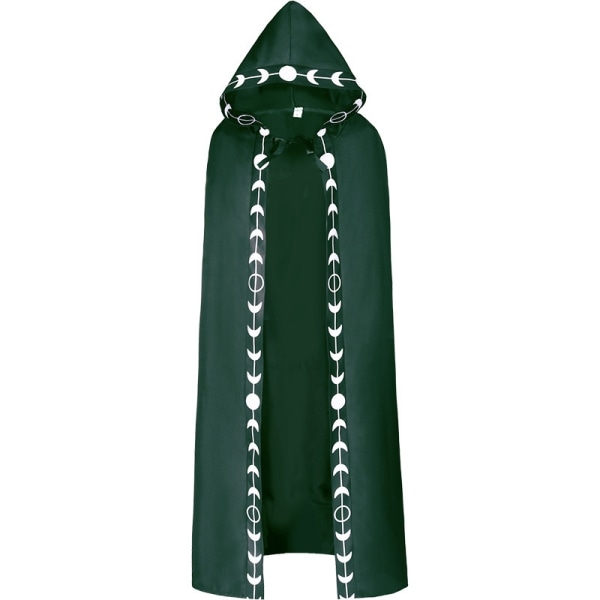 Unisex månefaser broderi hettekappe Mystisk middelalderrenessanse lang kappe - Perfet green XL